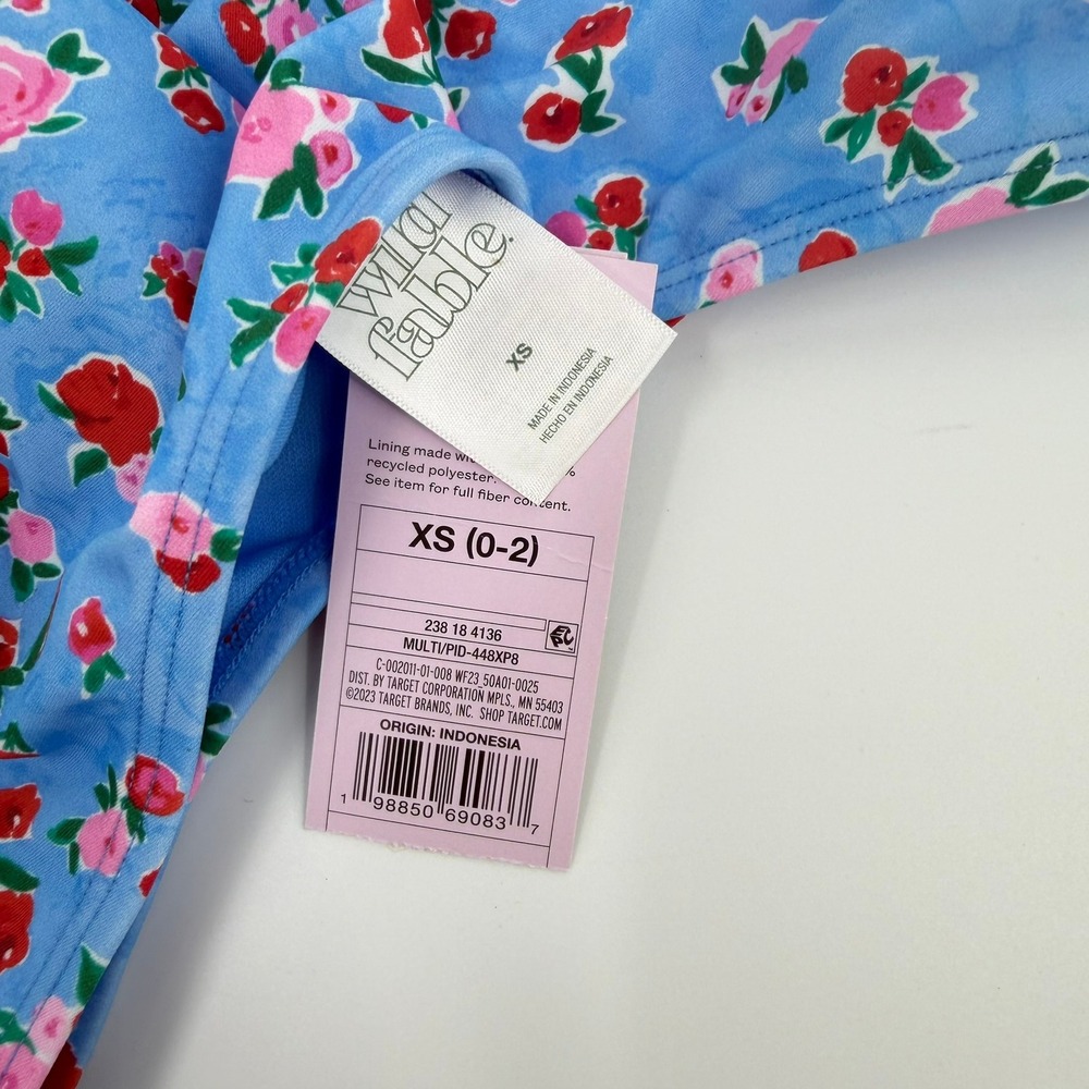 Wild Fable Bikini Bottom High Leg Cheeky Modern Women Size XS Blue Floral Print - Picture 6 of 7